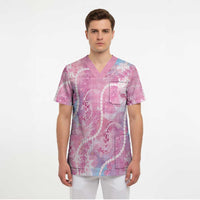 Japanese Koi Fish Scrub Top Pink Wagara Palaka Honohono Pikake Lei LT9 - Polynesian Pride