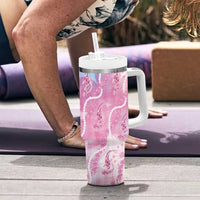 Japanese Koi Fish Tumbler With Handle Pink Wagara Palaka Honohono Pikake Lei LT9 - Polynesian Pride