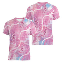 Japanese Koi Fish Women V-Neck T-Shirt Pink Wagara Palaka Honohono Pikake Lei