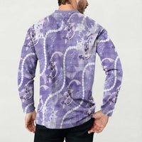Japanese Koi Fish Button Sweatshirt Purple Wagara Palaka Honohono Pikake Lei LT9 - Polynesian Pride