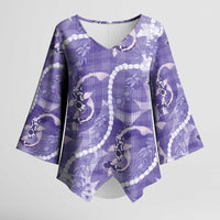 Japanese Koi Fish Kimono Sleeve Blouse Purple Wagara Palaka Honohono Pikake Lei LT9 Female Purple - Polynesian Pride