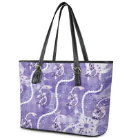 Japanese Koi Fish Leather Tote Bag Purple Wagara Palaka Honohono Pikake Lei LT9 - Polynesian Pride