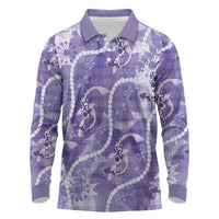 Japanese Koi Fish Long Sleeve Polo Shirt Purple Wagara Palaka Honohono Pikake Lei