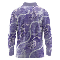 Japanese Koi Fish Long Sleeve Polo Shirt Purple Wagara Palaka Honohono Pikake Lei