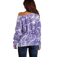 Japanese Koi Fish Off Shoulder Sweater Purple Wagara Palaka Honohono Pikake Lei LT9 - Polynesian Pride