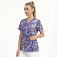 Japanese Koi Fish Scrub Top Purple Wagara Palaka Honohono Pikake Lei LT9 - Polynesian Pride