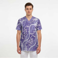 Japanese Koi Fish Scrub Top Purple Wagara Palaka Honohono Pikake Lei LT9 - Polynesian Pride