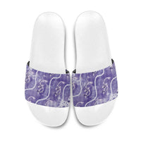 Japanese Koi Fish Slide Sandals Purple Wagara Palaka Honohono Pikake Lei LT9 Purple - Polynesian Pride