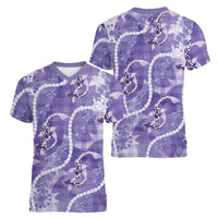 Japanese Koi Fish Women V-Neck T-Shirt Purple Wagara Palaka Honohono Pikake Lei