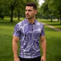 Japanese Koi Fish Zipper Polo Shirt Purple Wagara Palaka Honohono Pikake Lei