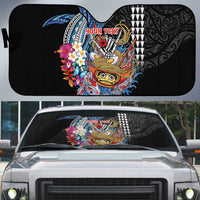 Personalized Japanese Koi Fish Ramen Auto Sun Shade Aloha Shark Kakau Pattern LT9 Black - Polynesian Pride