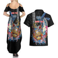 Personalized Japanese Koi Fish Ramen Couples Matching Summer Maxi Dress and Hawaiian Shirt Aloha Shark Kakau Pattern LT9 - Polynesian Pride