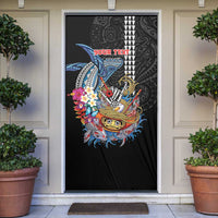 Personalized Japanese Koi Fish Ramen Door Cover Aloha Shark Kakau Pattern LT9 Black - Polynesian Pride