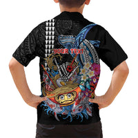 Personalized Japanese Koi Fish Ramen Family Matching Short Sleeve Bodycon Dress and Hawaiian Shirt Aloha Shark Kakau Pattern