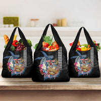 Personalized Japanese Koi Fish Ramen Grocery Bag Aloha Shark Kakau Pattern LT9 3-pack One Size Black - Polynesian Pride