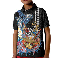 Personalized Japanese Koi Fish Ramen Kid Polo Shirt Aloha Shark Kakau Pattern LT9 Kid Black - Polynesian Pride