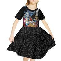 Personalized Japanese Koi Fish Ramen Kid Short Sleeve Dress Aloha Shark Kakau Pattern LT9 - Polynesian Pride