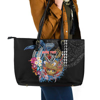 Personalized Japanese Koi Fish Ramen Leather Tote Bag Aloha Shark Kakau Pattern LT9 - Polynesian Pride