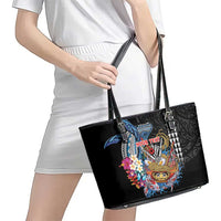 Personalized Japanese Koi Fish Ramen Leather Tote Bag Aloha Shark Kakau Pattern LT9 - Polynesian Pride