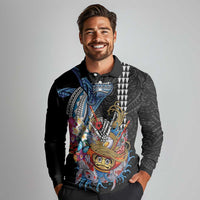 Personalized Japanese Koi Fish Ramen Long Sleeve Polo Shirt Aloha Shark Kakau Pattern LT9 - Polynesian Pride