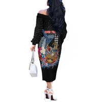 Personalized Japanese Koi Fish Ramen Off The Shoulder Long Sleeve Dress Aloha Shark Kakau Pattern LT9 - Polynesian Pride