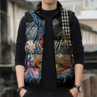 Personalized Japanese Koi Fish Ramen Sleeveless Puffer Jacket Aloha Shark Kakau Pattern LT9 - Polynesian Pride