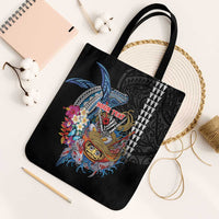 Personalized Japanese Koi Fish Ramen Tote Bag Aloha Shark Kakau Pattern LT9 Black Strap One Size Black - Polynesian Pride