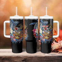 Personalized Japanese Koi Fish Ramen Tumbler With Handle Aloha Shark Kakau Pattern LT9 - Polynesian Pride