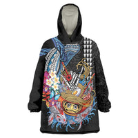 Personalized Japanese Koi Fish Ramen Wearable Blanket Hoodie Aloha Shark Kakau Pattern LT9 One Size Black - Polynesian Pride