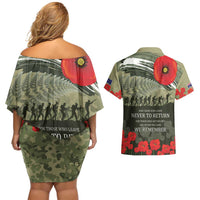ANZAC Day We Remember Couples Matching Off Shoulder Short Dress and Hawaiian Shirt Maori Silver Fern Camouflage Motif LT9 - Polynesian Pride