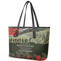 ANZAC Day We Remember Leather Tote Bag Maori Silver Fern Camouflage Motif