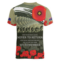 ANZAC Day We Remember Women V-Neck T-Shirt Maori Silver Fern Camouflage Motif LT9 - Polynesian Pride
