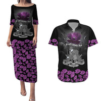 ANZAC Day Remembrance Couples Matching Puletasi and Hawaiian Shirt Purple Poppy We Will Remember Them LT9 Purple - Polynesian Pride