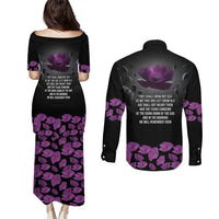 ANZAC Day Remembrance Couples Matching Puletasi and Long Sleeve Button Shirt Purple Poppy We Will Remember Them LT9 - Polynesian Pride