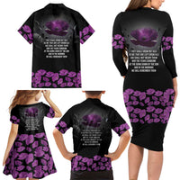 ANZAC Day Remembrance Family Matching Long Sleeve Bodycon Dress and Hawaiian Shirt Purple Poppy We Will Remember Them