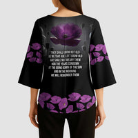 ANZAC Day Remembrance Kimono Sleeve Blouse Purple Poppy We Will Remember Them LT9 - Polynesian Pride