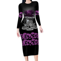 ANZAC Day Remembrance Long Sleeve Bodycon Dress Purple Poppy We Will Remember Them LT9 Long Dress Purple - Polynesian Pride