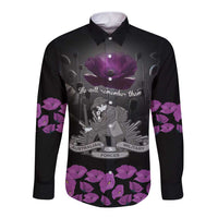 ANZAC Day Remembrance Long Sleeve Button Shirt Purple Poppy We Will Remember Them LT9 Unisex Purple - Polynesian Pride