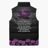 ANZAC Day Remembrance Sleeveless Puffer Jacket Purple Poppy We Will Remember Them LT9 - Polynesian Pride