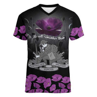 ANZAC Day Remembrance Women V-Neck T-Shirt Purple Poppy We Will Remember Them LT9 Female Purple - Polynesian Pride