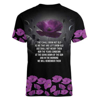 ANZAC Day Remembrance Women V-Neck T-Shirt Purple Poppy We Will Remember Them LT9 - Polynesian Pride