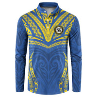 Custom Oceania Football Solomon Kings Button Sweatshirt Polynesian Tribal Pattern LT9 Blue - Polynesian Pride