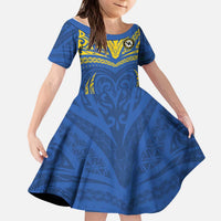 Custom Oceania Football Solomon Kings Kid Short Sleeve Dress Polynesian Tribal Pattern LT9 KID Blue - Polynesian Pride