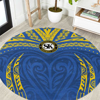 Oceania Football Solomon Kings Round Carpet Polynesian Tribal Pattern LT9 Blue - Polynesian Pride