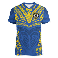 Custom Oceania Football Solomon Kings Women V-Neck T-Shirt Polynesian Tribal Pattern