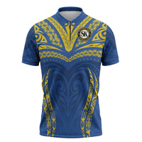 Custom Oceania Football Solomon Kings Zipper Polo Shirt Polynesian Tribal Pattern LT9 Blue - Polynesian Pride