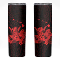 Red Hawaiian Hibiscus Shaka Sign Skinny Tumbler