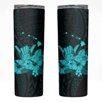 Turquoise Hawaiian Hibiscus Shaka Sign Skinny Tumbler
