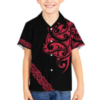 All Black Maori Tribal Tattoo Personalised Family Matching Off Shoulder Short Dress and Hawaiian Shirt Classic Red Polynesian Style - Polynesian Pride