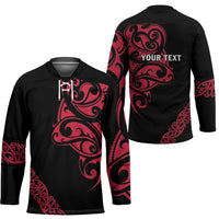 All Black Maori Tribal Tattoo Personalised Hockey Jersey Classic Red Polynesian Style - Polynesian Pride